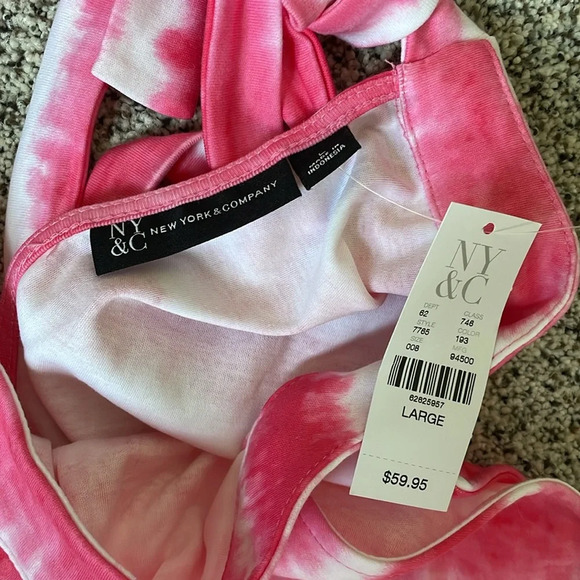 New York & Company Tie Dye Romper Sz L Pink & White 2 Front Pockets New With Tag - Picture 3 of 8
